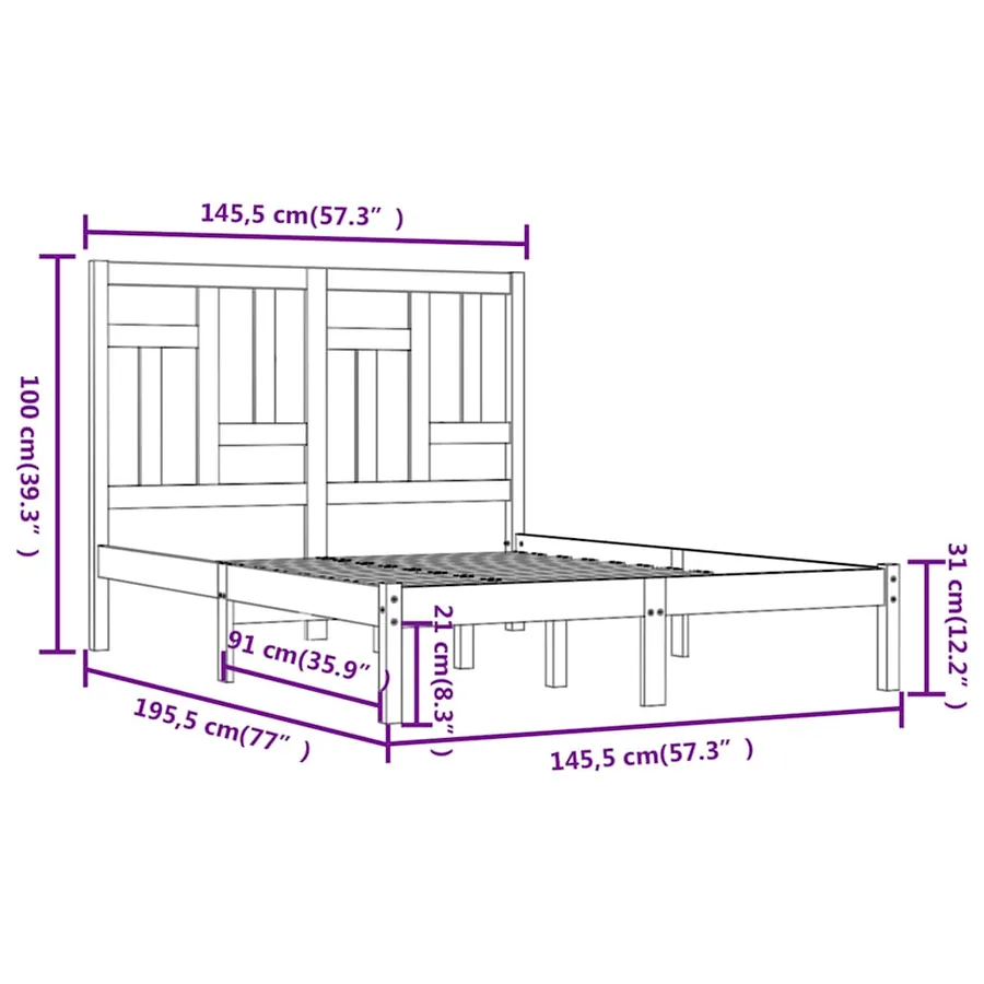 Cadre de lit sans matelas blanc 140x190 cm bois de pin massif - 6