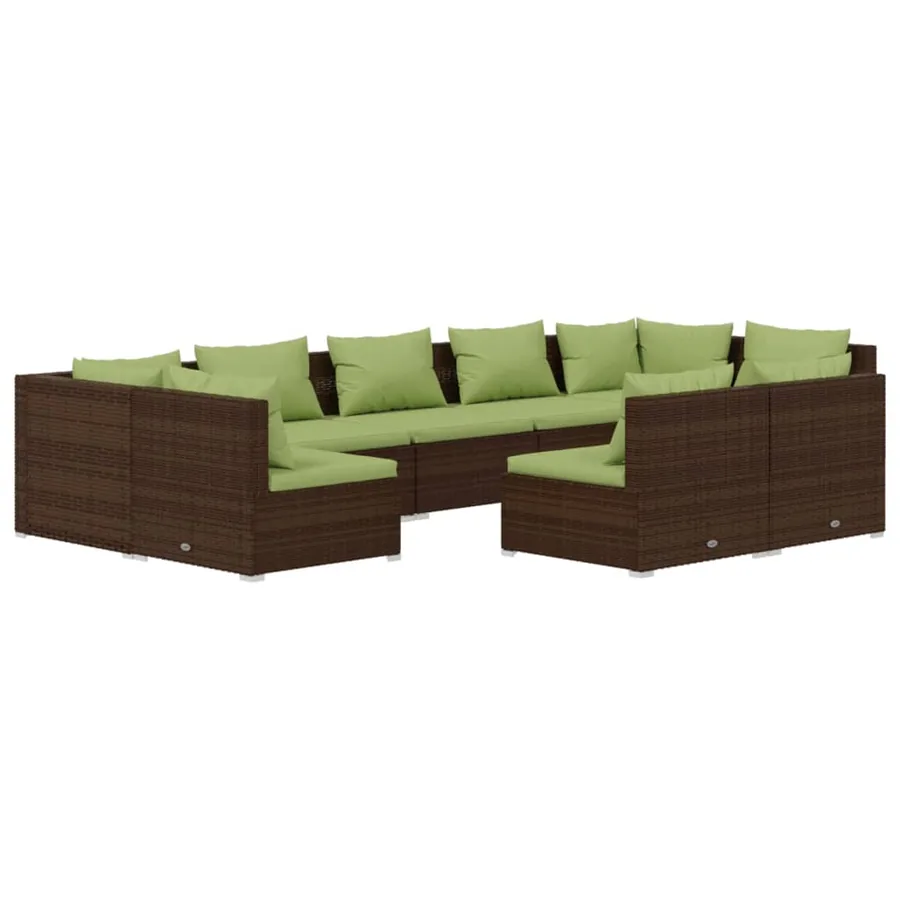 Salon de jardin 9 pcs avec coussins Marron Résine tressée - 2