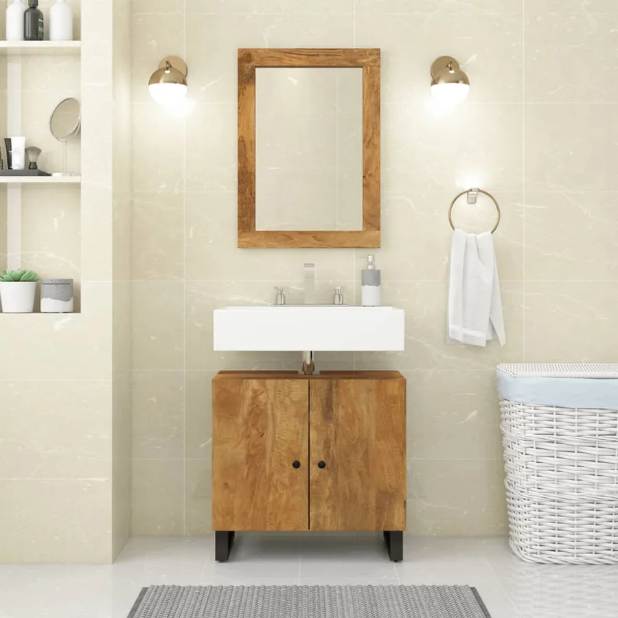 Miroir 70x50 cm bois de manguier massif et verre