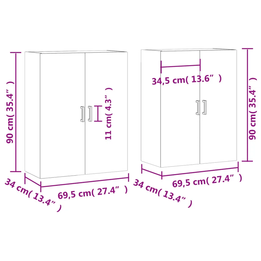 Armoires murales 2 pcs chêne sonoma 69,5x34x90 cm - 12