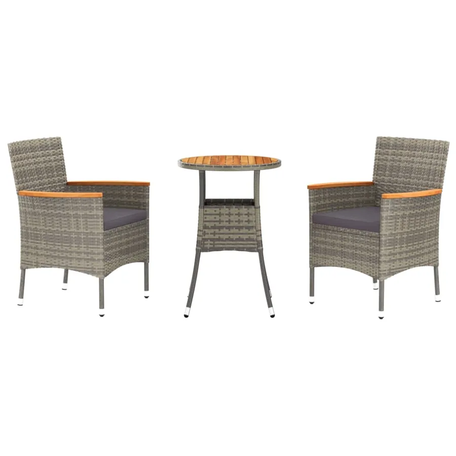 Ensemble de bistro de jardin 3 pcs coussins gris poly rotin - 2