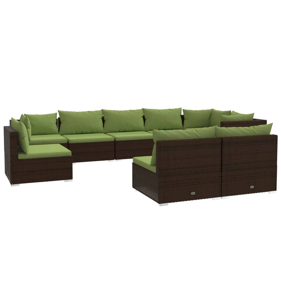 Salon de jardin 9 pcs avec coussins résine tressée marron - 2