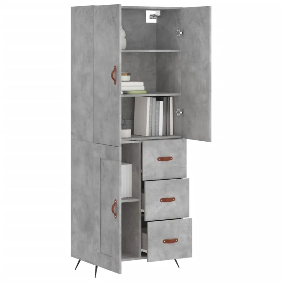 Buffet haut Gris béton 69,5x34x180 cm Bois d'ingénierie - 3