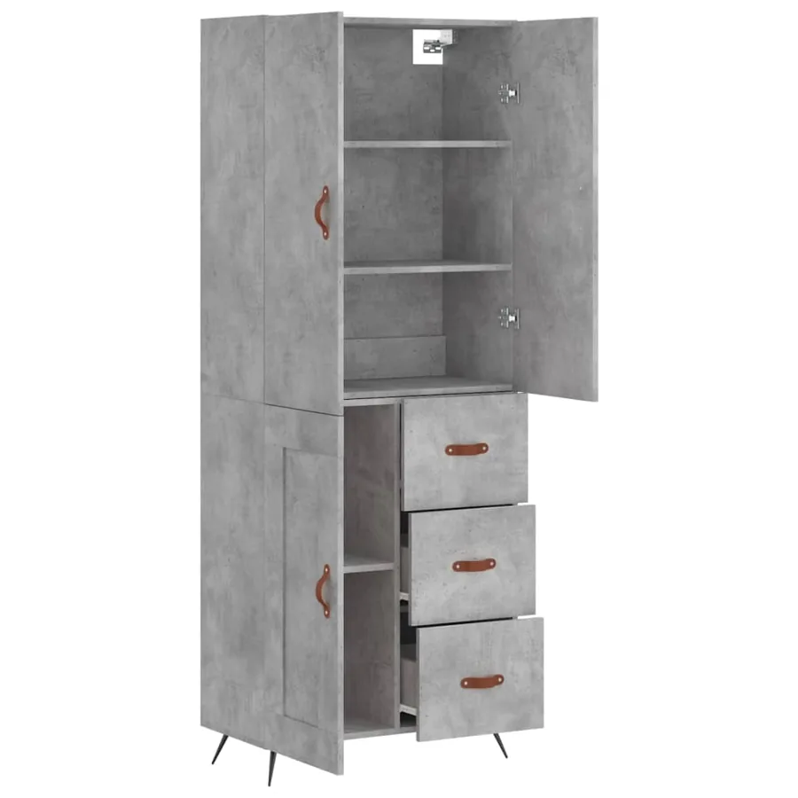 Buffet haut Gris béton 69,5x34x180 cm Bois d'ingénierie - 4