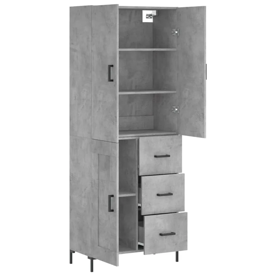 Buffet haut Gris béton 69,5x34x180 cm Bois d'ingénierie - 4