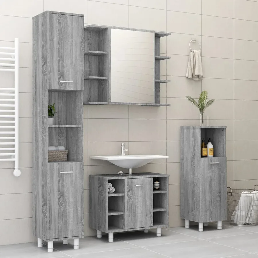 Armoire à miroir de salle de bain Sonoma gris 80x20,5x64cm Bois - 8