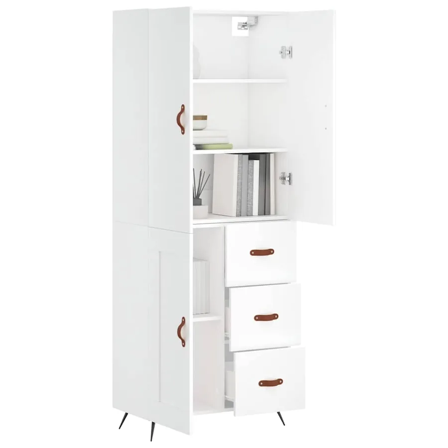 Buffet haut Blanc 69,5x34x180 cm Bois d'ingénierie - 12