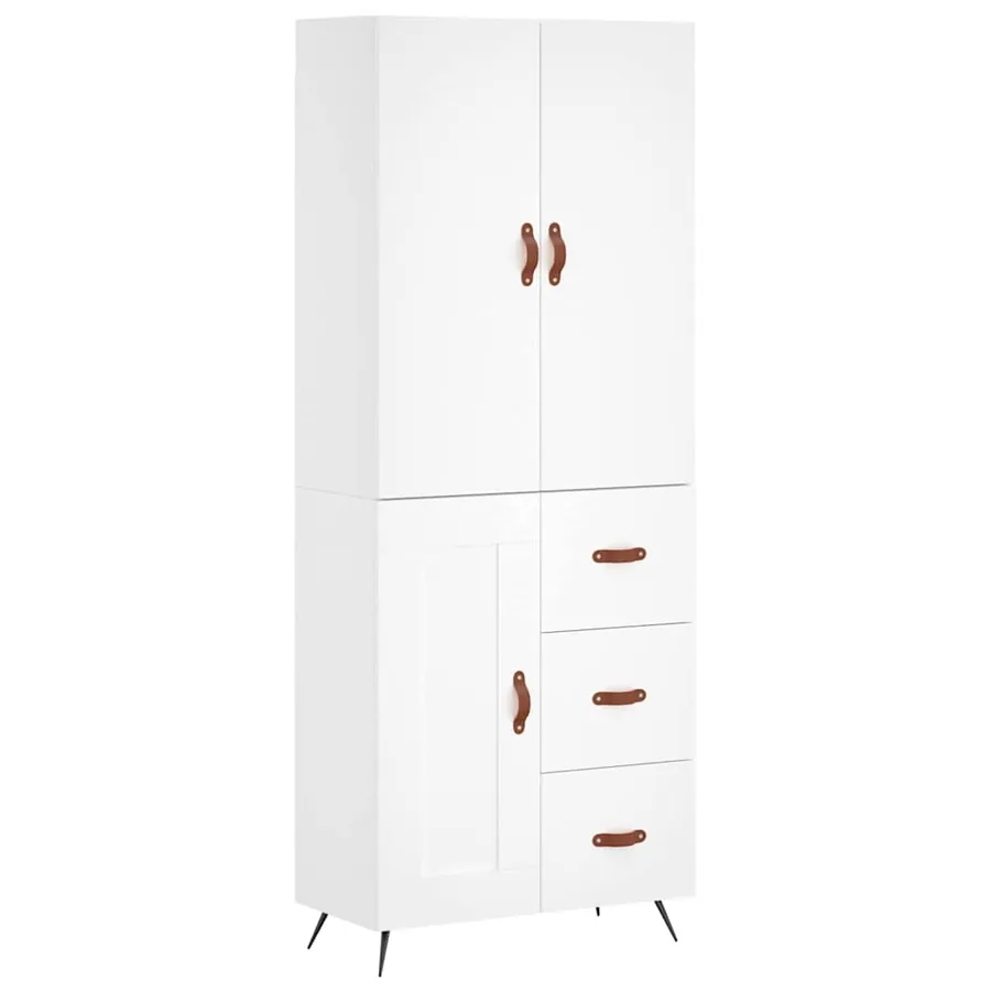 Buffet haut Blanc 69,5x34x180 cm Bois d'ingénierie - 2