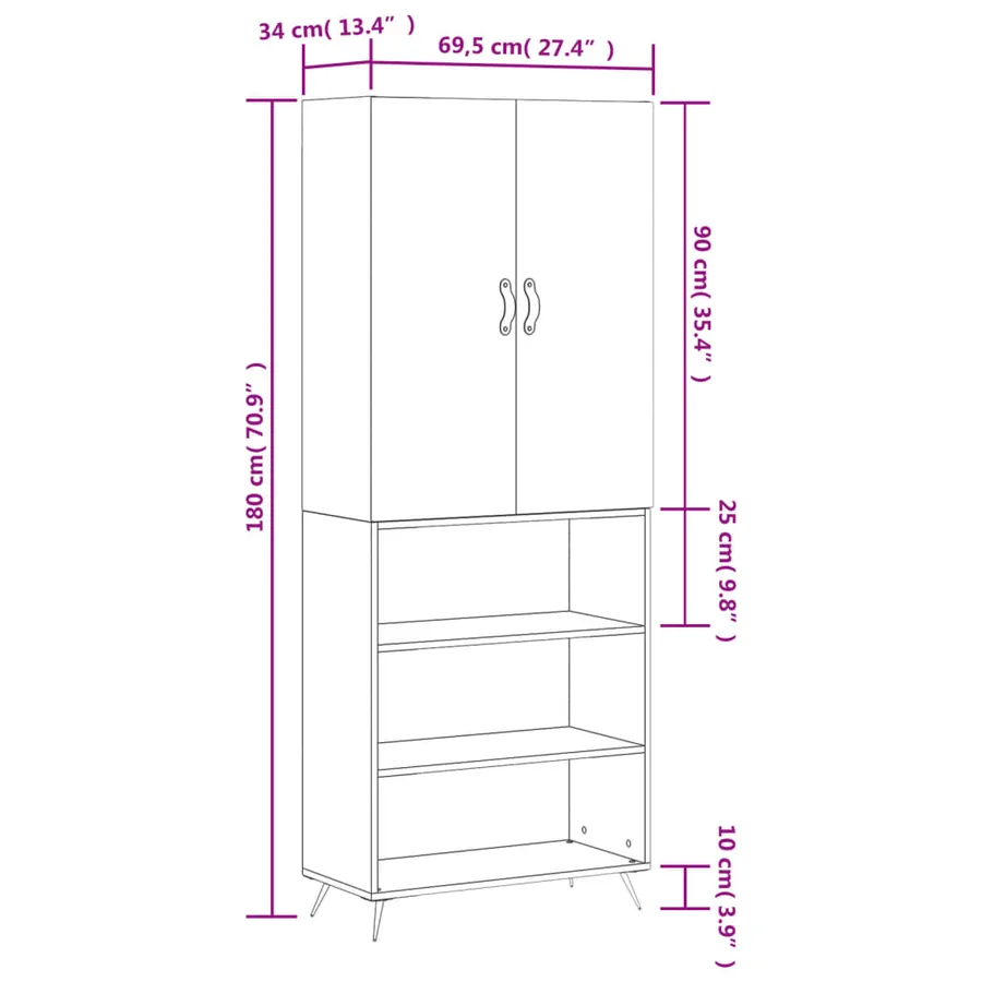 Buffet haut Blanc 69,5x34x180 cm Bois d'ingénierie - 13
