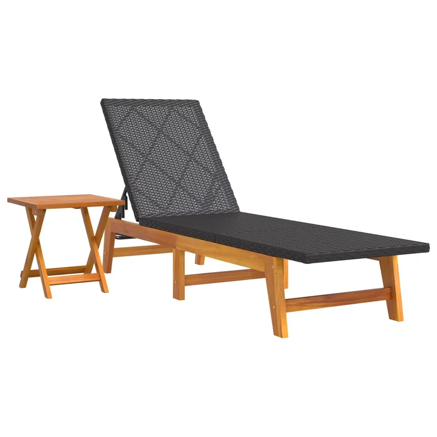 Chaise longue avec table Résine tressée et bois massif d'acacia - 2