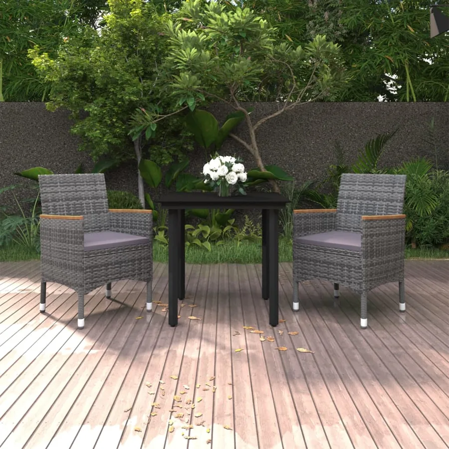 Ensemble à manger de jardin coussins 3 pcs Résine tressée Verre