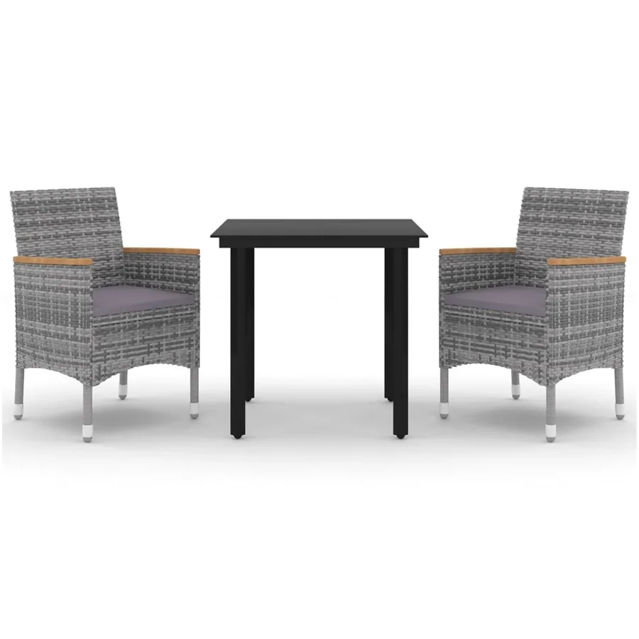 Ensemble à manger de jardin coussins 3 pcs Résine tressée Verre - 2