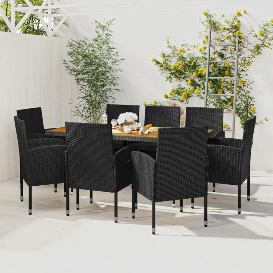 Ensemble à manger d'extérieur 9 pcs Résine tressée Noir