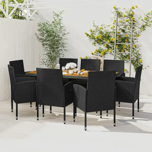 Ensemble à manger d'extérieur 9 pcs Résine tressée Noir