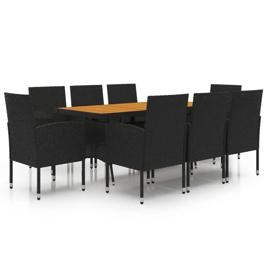 Ensemble à manger d'extérieur 9 pcs Résine tressée Noir - 2