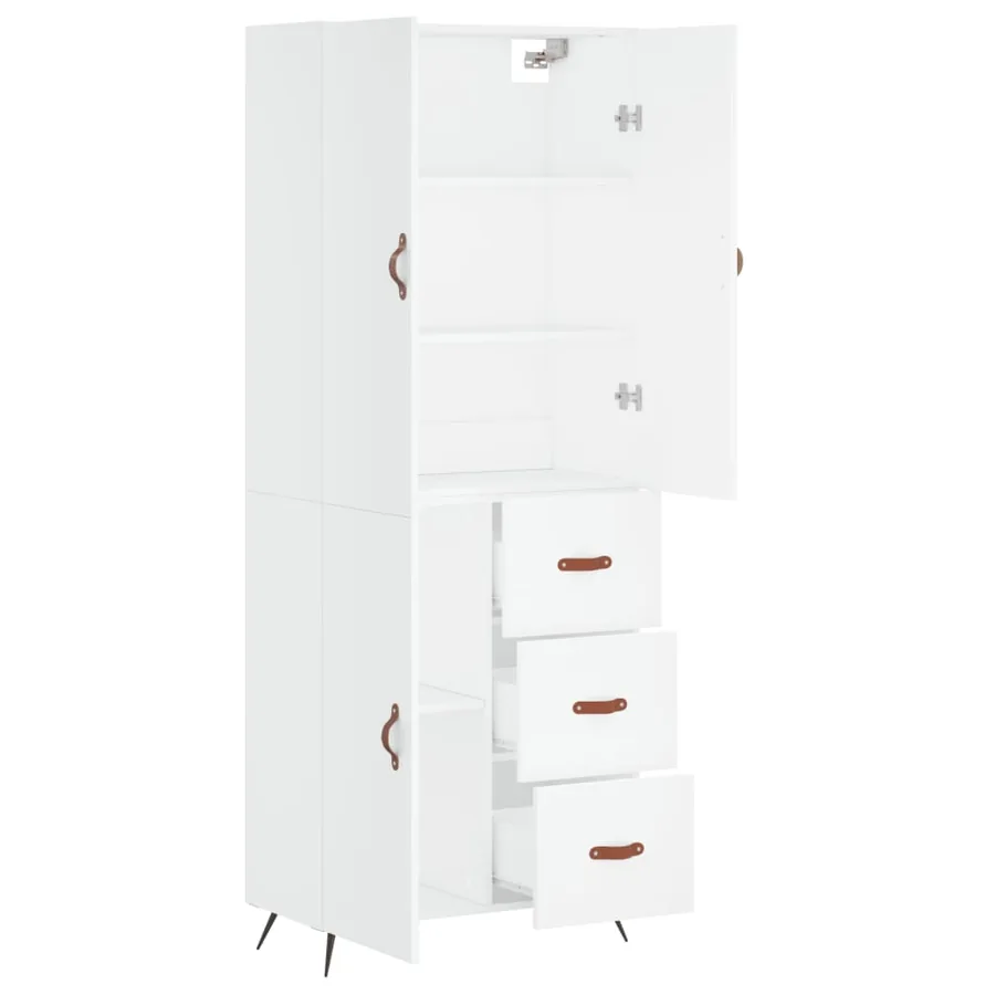Buffet haut Blanc 69,5x34x180 cm Bois d'ingénierie - 3