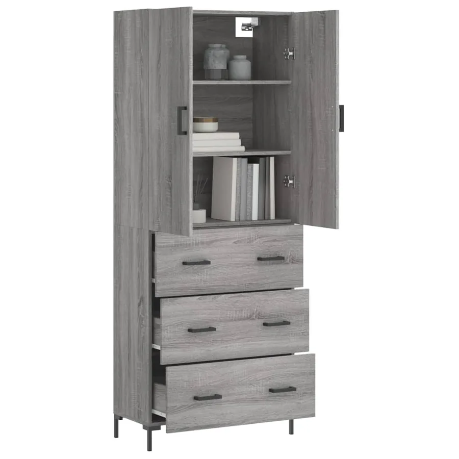 Buffet haut Sonoma gris 69,5x34x180 cm Bois d'ingénierie - 3