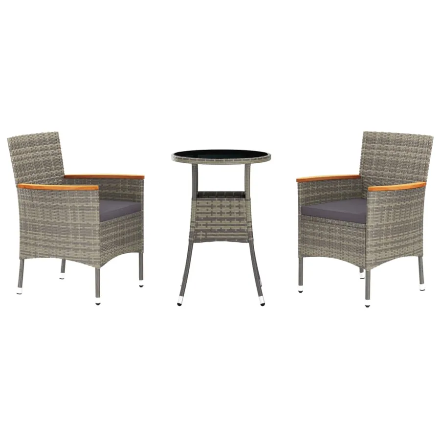 Ensemble de bistro de jardin 3 pcs coussins gris poly rotin - 2