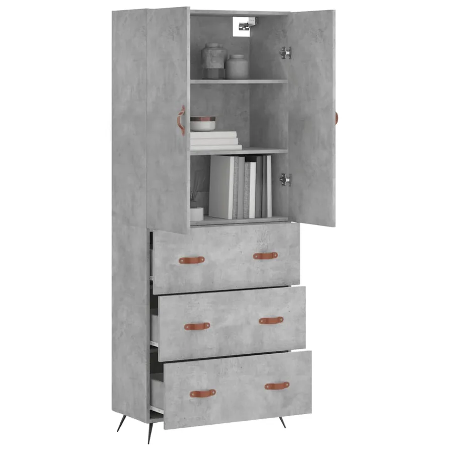 Buffet haut Gris béton 69,5x34x180 cm Bois d'ingénierie - 12
