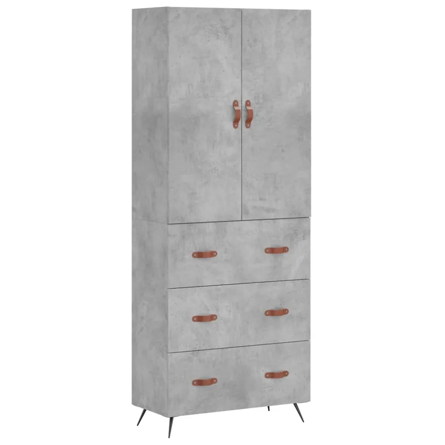 Buffet haut Gris béton 69,5x34x180 cm Bois d'ingénierie - 2