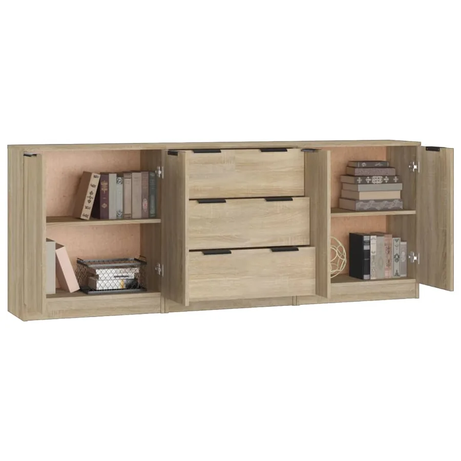 Buffets 3 pcs Chêne sonoma Bois d'ingénierie - 5
