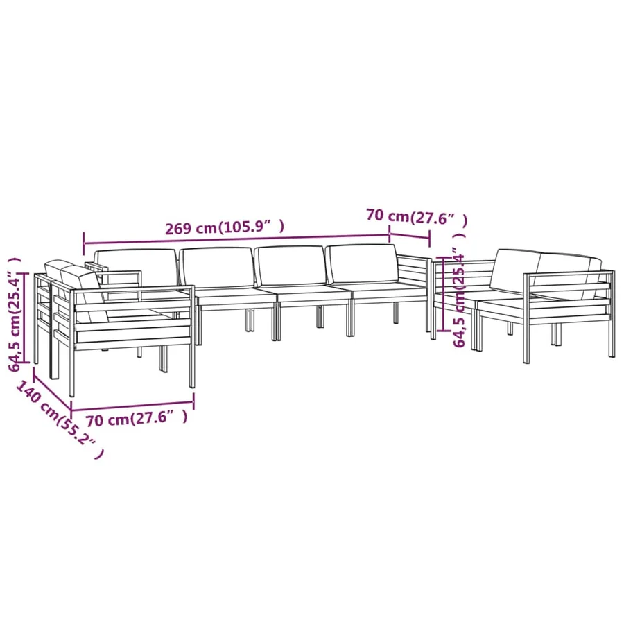 Salon de jardin 8 pcs avec coussins Aluminium Anthracite - 7