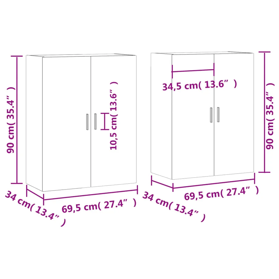 Armoires murales 2 pcs sonoma gris 69,5x34x90 cm - 12