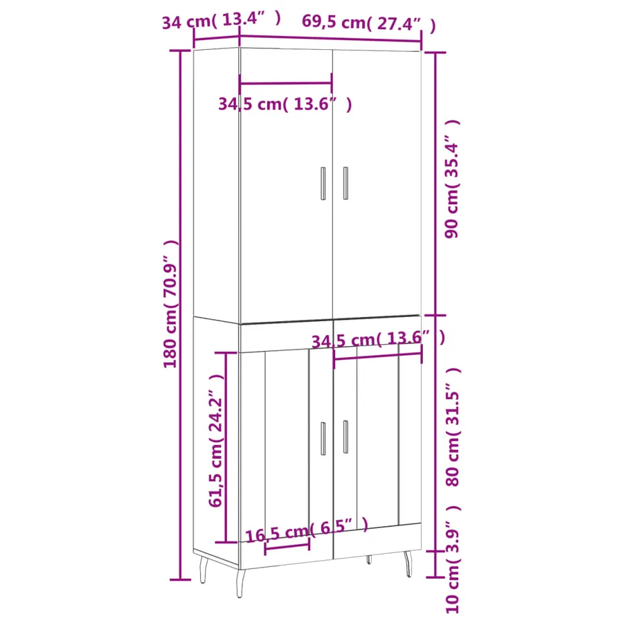 Buffet haut Sonoma gris 69,5x34x180 cm Bois d'ingénierie - 13