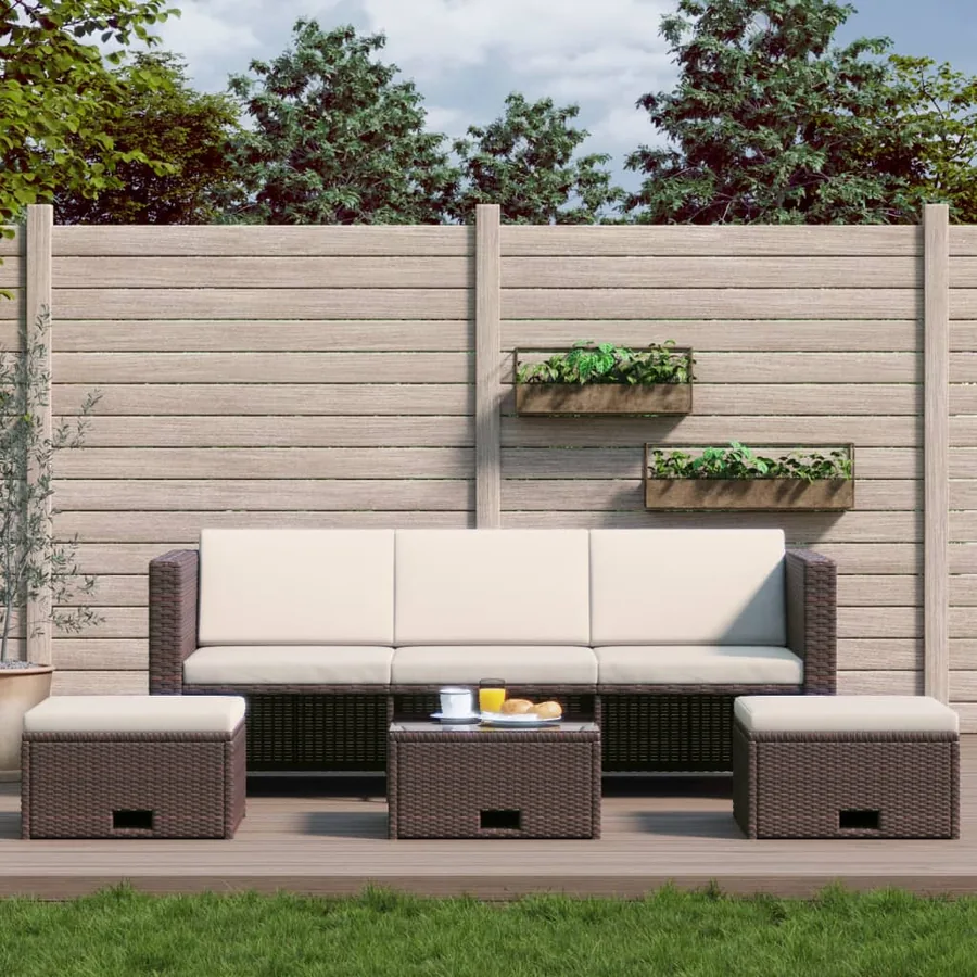 Salon de jardin 4 pcs avec coussins Résine tressée Marron