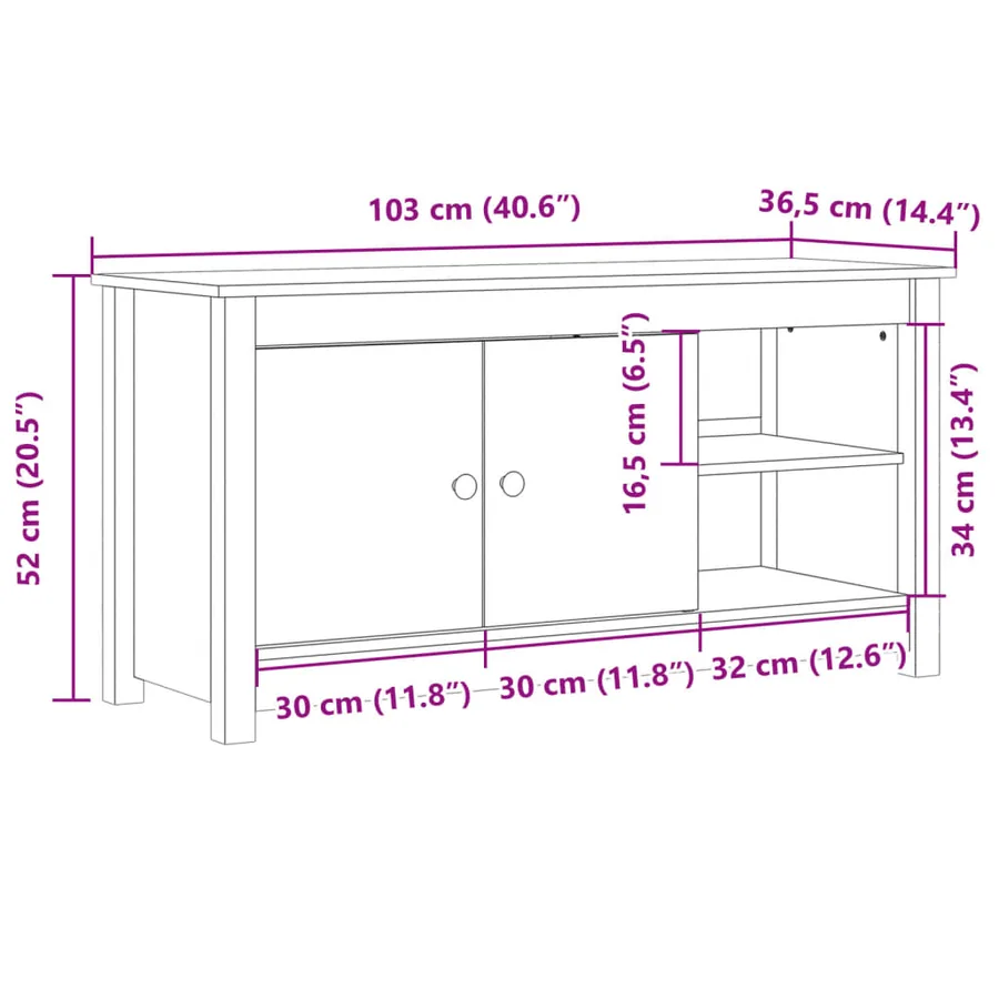 Meuble TV Marron miel 103x36,5x52 cm Bois de pin massif - 10