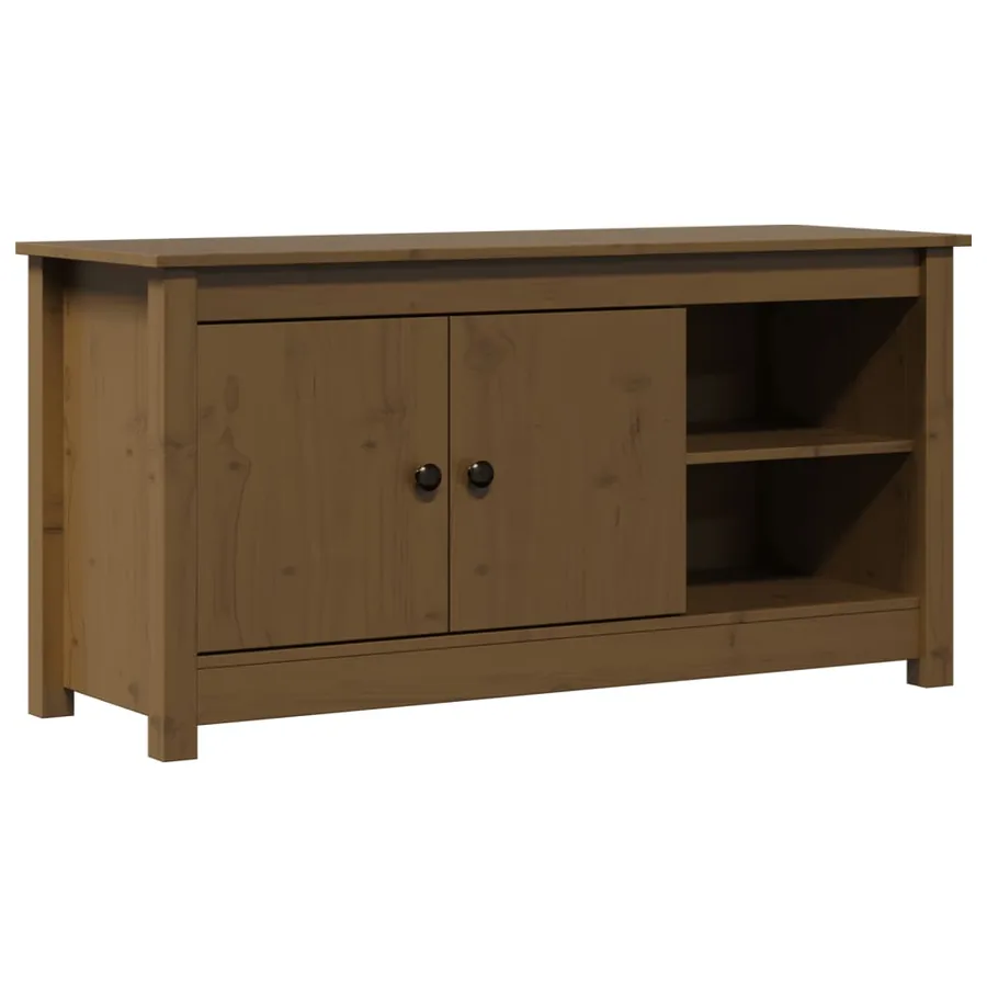 Meuble TV Marron miel 103x36,5x52 cm Bois de pin massif - 2