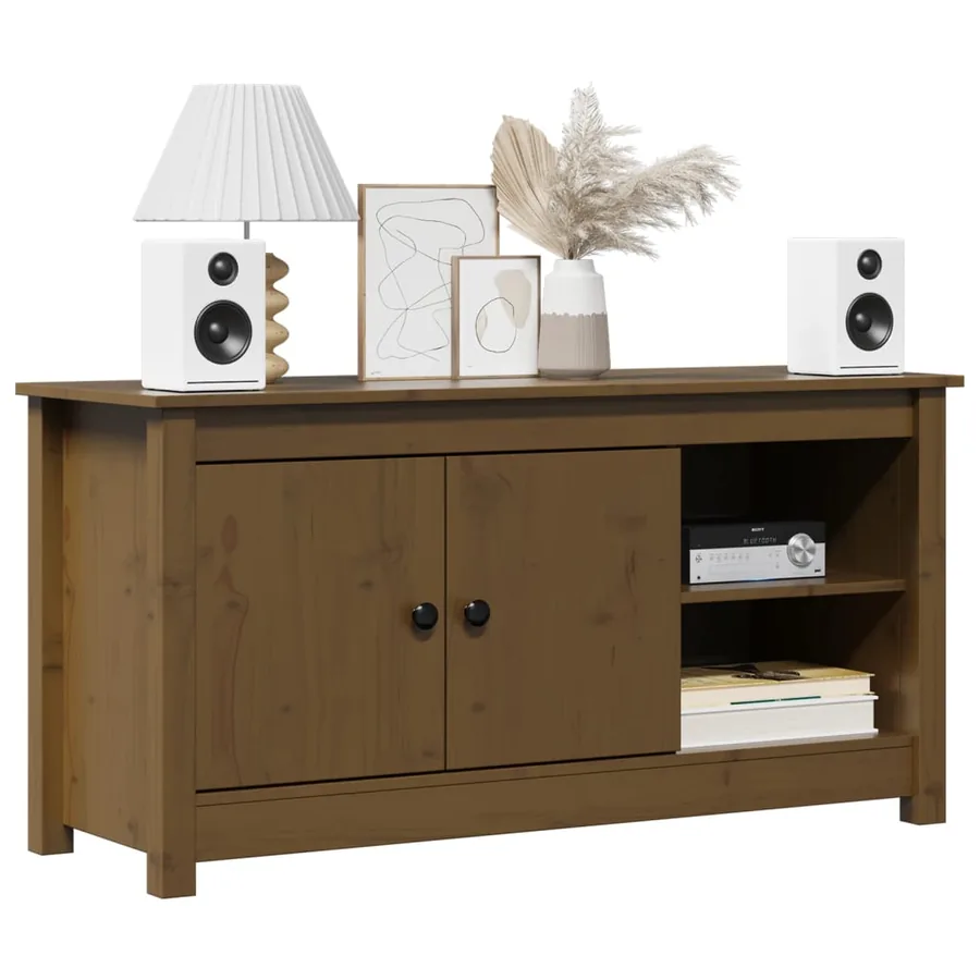 Meuble TV Marron miel 103x36,5x52 cm Bois de pin massif - 3