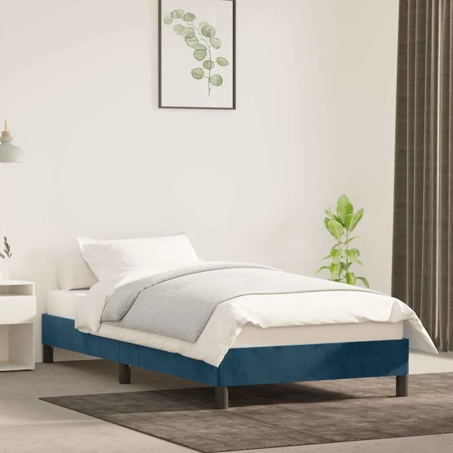 Cadre de lit sans matelas bleu foncé 90x190 cm velours