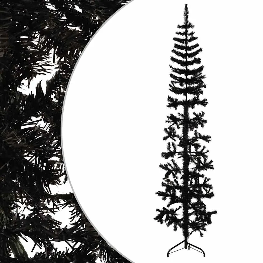 Demi sapin de Noël artificiel mince avec support Noir 180 cm - 3