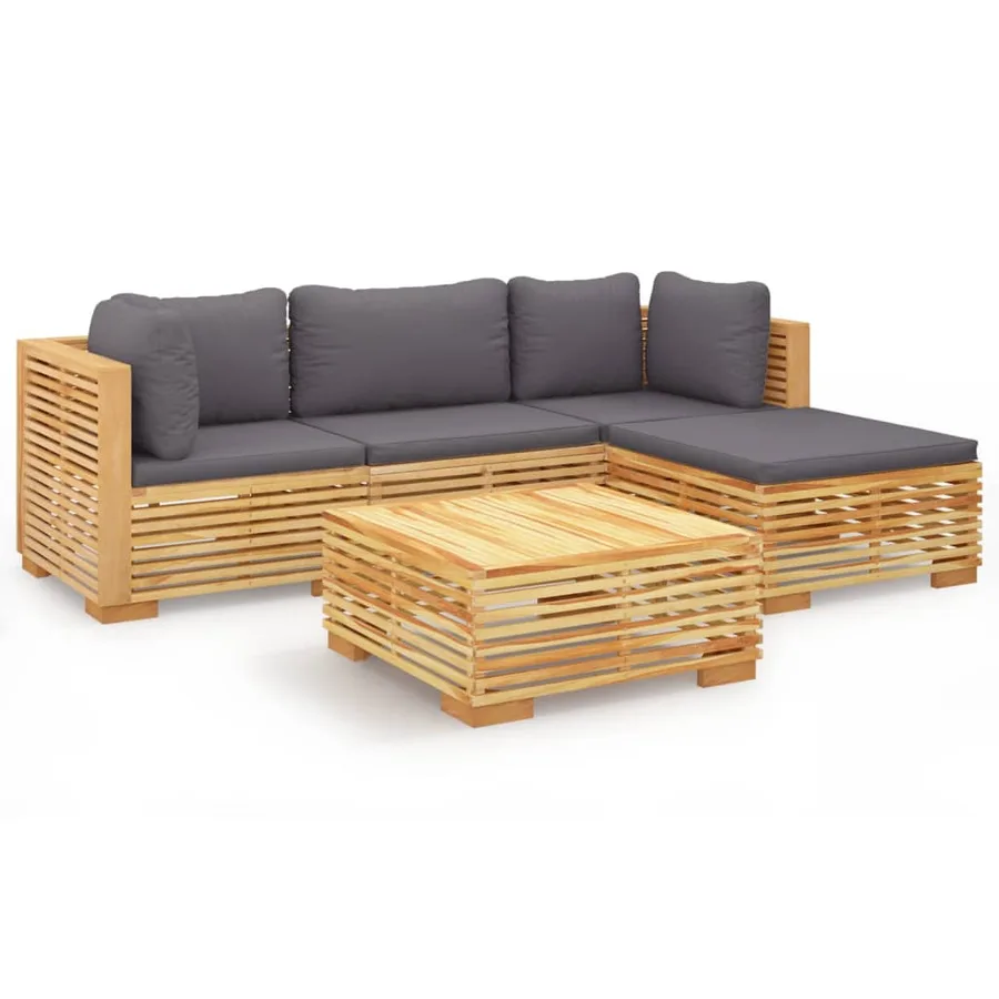Salon de jardin 5 pcs avec coussins Bois de teck solide - 2