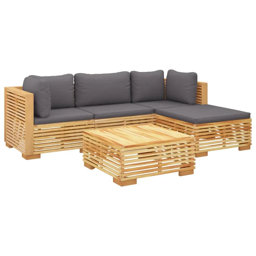 Salon de jardin 5 pcs avec coussins Bois de teck solide - 3