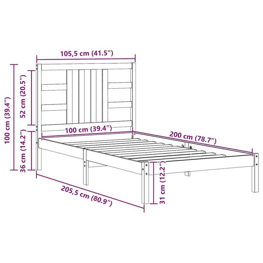 Cadre de lit sans matelas blanc 100x200 cm bois massif - 10