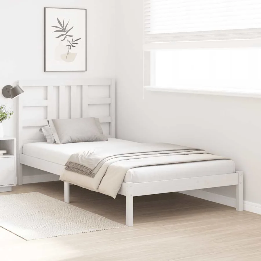 Cadre de lit sans matelas blanc 100x200 cm bois massif - 3