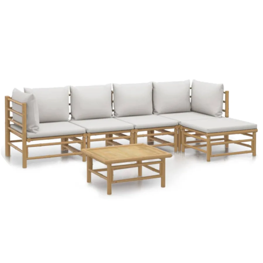 Salon de jardin 6 pcs avec coussins gris clair bambou - 2