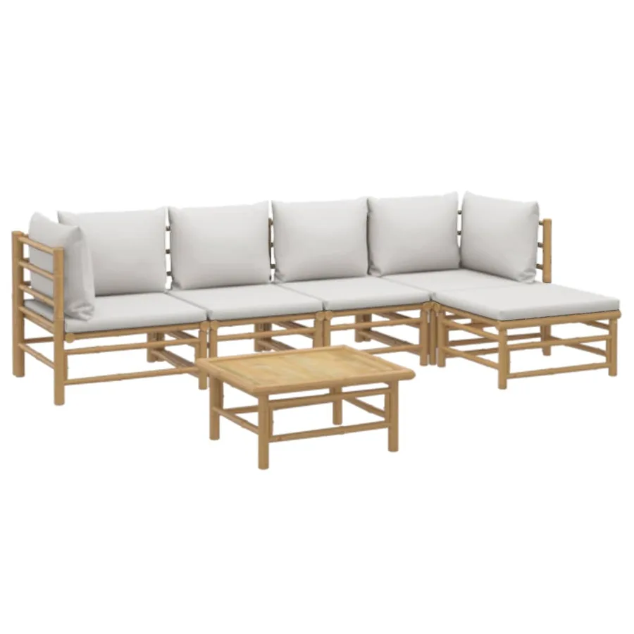 Salon de jardin 6 pcs avec coussins gris clair bambou - 3
