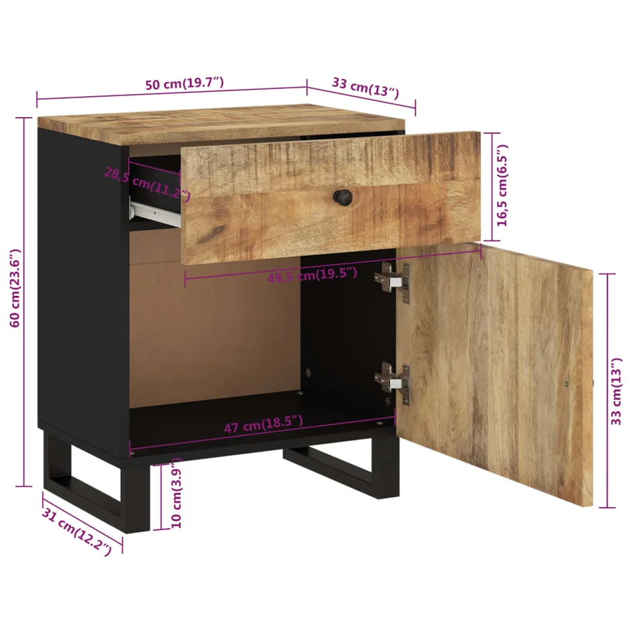 Table de chevet 50x33x60 cm Bois de manguier et d'ingénierie - 9