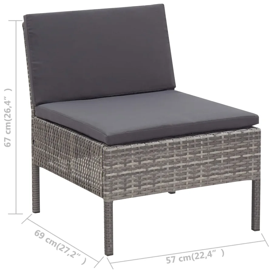 Salon de jardin 6 pcs avec coussins résine tressée gris - 18