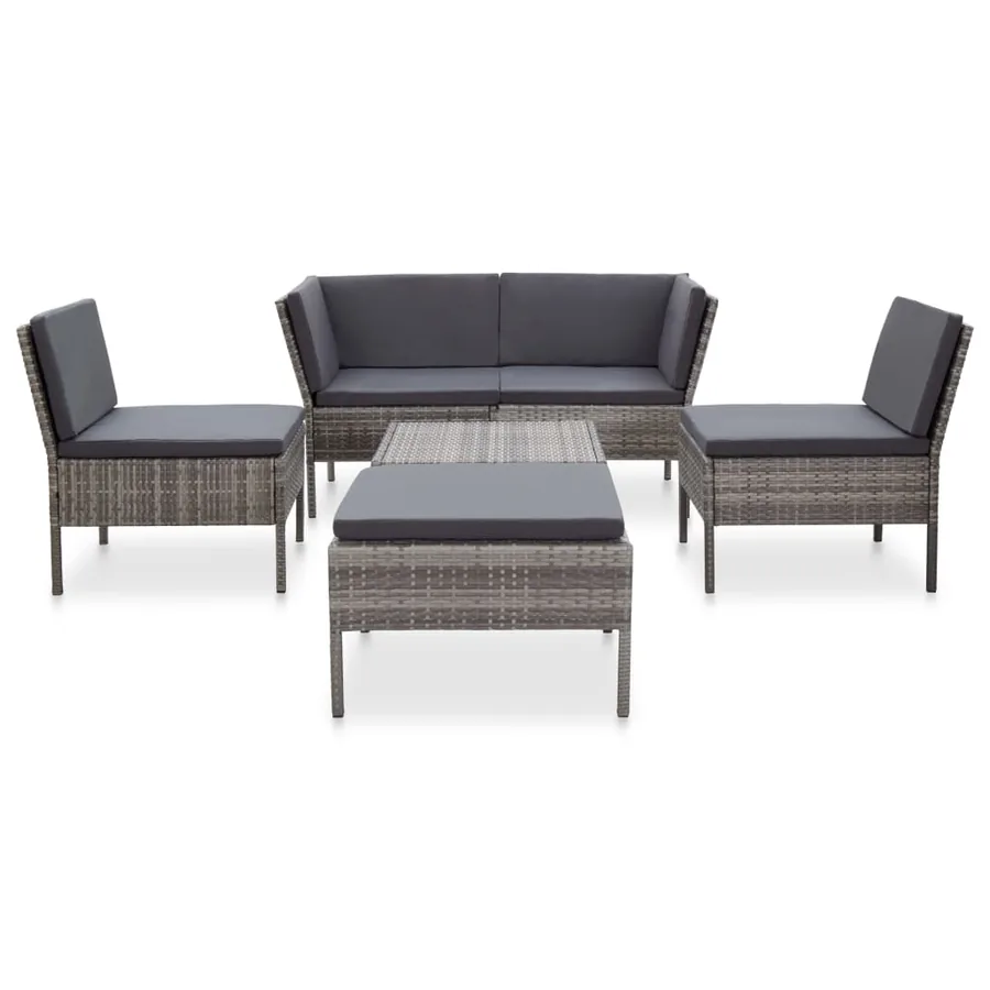 Salon de jardin 6 pcs avec coussins résine tressée gris - 2