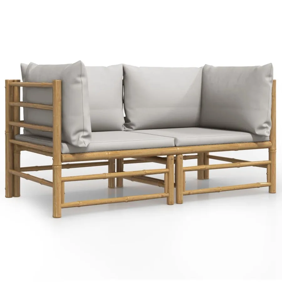 Canapés d'angle de jardin avec coussins gris clair 2 pcs bambou - 2
