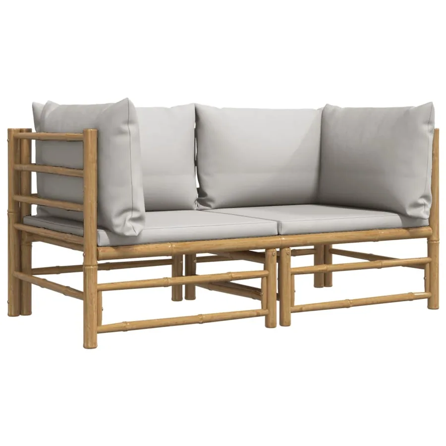 Canapés d'angle de jardin avec coussins gris clair 2 pcs bambou - 3