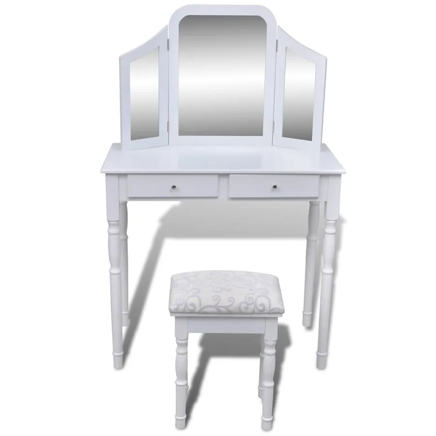 Coiffeuse avec miroir et tabouret 2 tiroirs Blanc - 2