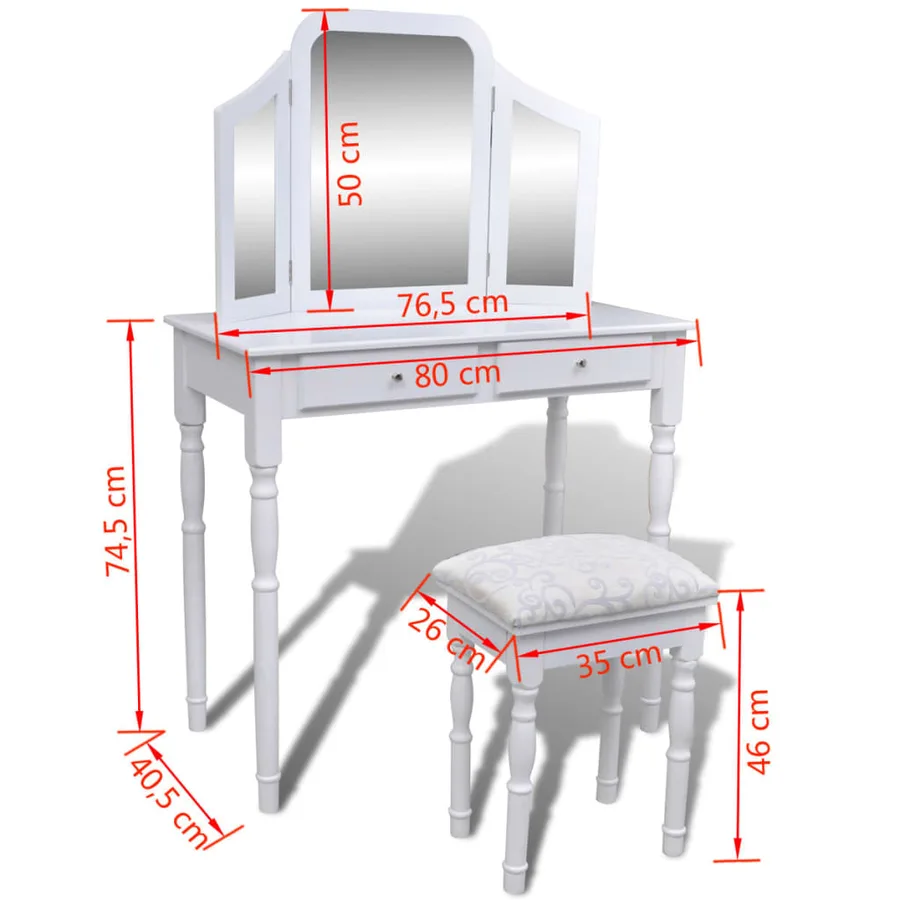 Coiffeuse avec miroir et tabouret 2 tiroirs Blanc - 9