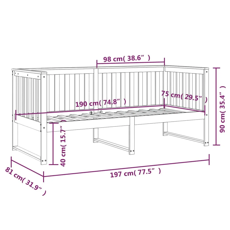 Lit de jour sans matelas blanc 75x190 cm bois de pin massif - 11