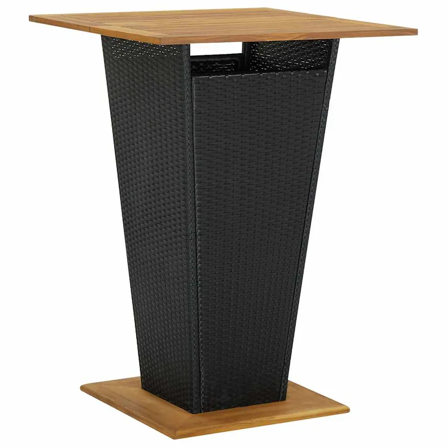Ensemble de bar jardin 5 pcs noir poly rotin/bois massif acacia - 5