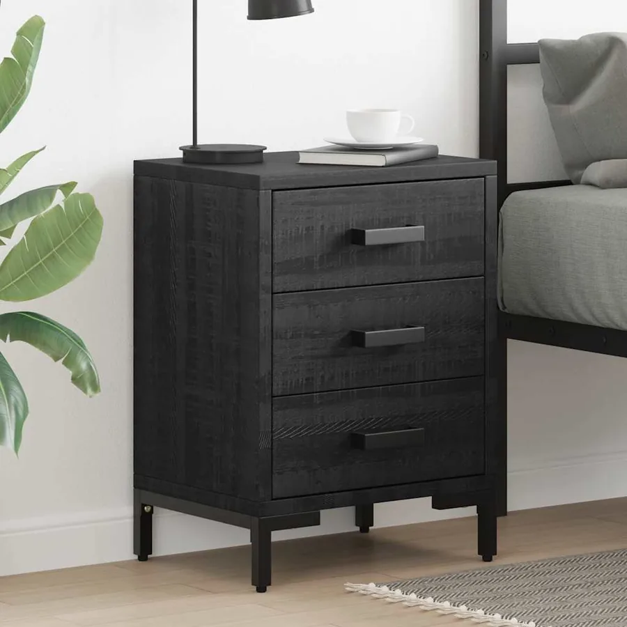 Tables de chevet 2 pcs Noir 40x30x55 cm Bois de pin massif